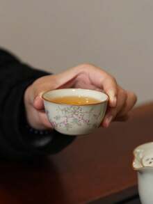 桃花陶瓷茶具套装，复古家居装饰茶杯，红色茶杯，水杯，浓缩咖啡杯，日常小茶杯 - 彩色 - 查看 2