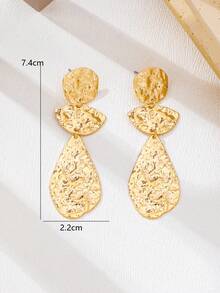 1 par de pendientes elegantes de uso diario con forma geométrica larga, textura clásica y personalizada, de estilo europeo y americano de moda - Dorado - Ver 5