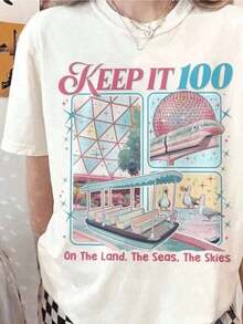 1 pieza Camiseta Keep It 100 The Land The Seas The Skies WDW, Camiseta Retro del Parque Temático Magic Kingdom, Regalo para Viajes Familiares WDW, 180g 100% Algodón - Blanco - Ver 1