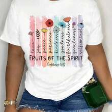 1 Piece "The Fruits Of The Spirit" Galatians T-Shirt, Floral Christian T-Shirt, Religious T-Shirt, Gift For Jesus Lovers, T-Shirts With Bible Verses, Faith T-Shirt, 180g 100% Cotton - 白色 - 查看 6