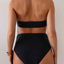 Swim Vcay Conjunto de bikini de unicolor con cuello halter para mujeres embarazadas - Morado - Ver 3