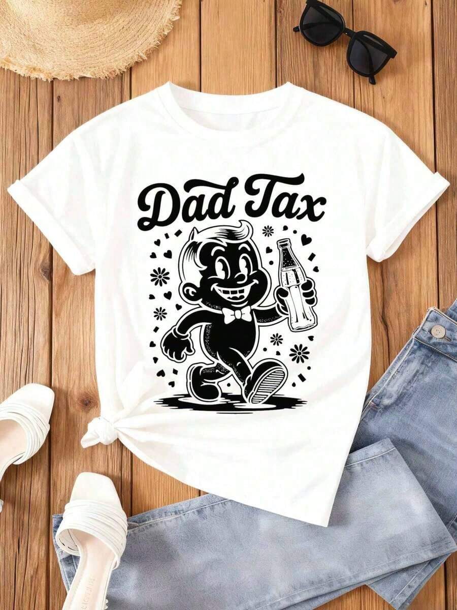 Camiseta Divertida para Hombres con Estampado de "Papá Impuesto" - Blanca, 180 g/m², de Cuello Redondo, Manga Corta, Estilo Casual, con Gráfico Divertido de "Papá" y Estampado de Broma de "Papá" - Regalo Humorístico para el Día del Padre, Regalo de Cumpleaños, Ropa Casual para Papás - Ajuste para Todas las Temporadas, Divertida para Combinar en Familia - Blanco - Ver 1