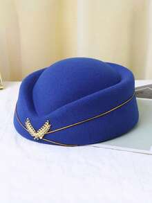 1 pièce Chapeau britannique de couleur unie pour femme, bérêt de réception d'hôtel, accessoire de déguisement pour carnaval et fête, chapeau de représentation scénique pour vacances, plage, voyage, festival - chapeau d'hôtesse de l'air - Voir 15