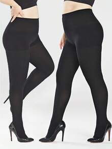 女士半透明黑色紧身裤（半条装），尺码L-3XL，适合搭配高腰高弹力丝袜穿着。时尚纯色，简约设计。适合复活节等各种节日以及日常穿着。 - 黑色 - 查看 10