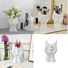 Multi-Functional Human Body Shaped Storage Tube, Desktop Makeup Brush Holder, Office Desk Pen Organizer - White - View 8