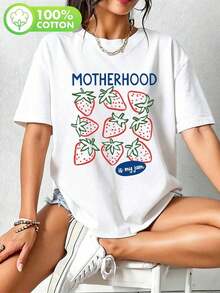 1 pieza Camiseta de Algodón Puro con Estampado Gráfico "Strawberry Mama", Camiseta para el Día de la Madre, Camiseta para Amantes de las Frutas, Camiseta Cómoda de Verano, Casual, de Manga Corta y Cuello Redondo, Camiseta para Mujer, Regalo para Mamá, 180g 100% Algodón, todos los diseños están impresos. Unisexo. - Blanco - Ver 6