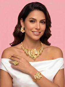 Bộ trang sức quà tặng cho mẹ, mạ vàng 18K, trang sức Dubai, bộ quà tặng trang sức mạ vàng thanh lịch dành cho mẹ, bộ sưu tập dây chuyền trang sức nữ, bông tai vàng đính đá lấp lánh kiểu Brazil, dù bạn đang muốn chúc mừng mẹ nhân dịp đặc biệt nào. - Vàng - Xem 4
