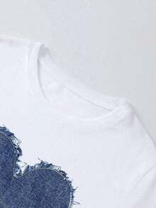 Camiseta casual versátil de mujer talla grande de cuello redondo y manga corta, de color liso - Blanco 2 - Ver 3