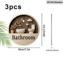 1/3pcs Wooden Bathroom Sign, Wall Mounted, Boho, For Bathroom Restroom Door, Neutral Tone Farmhouse Design, Wall Decor - Wooden Bathroom Ornaments - View 12
