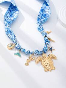 1 chiếc vòng cổ mặt dây chuyền phong cách Boho mùa hè cho nữ, bộ vòng cổ mặt dây chuyền hình sinh vật biển - hình cá, rùa, mặt dây chuyền hình mặt trời, trang sức Bohemian nhiều lớp. - Nhiều màu - Xem 5