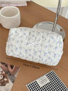 Black Floral Pattern Minimalist Cosmetic Bag, Portable Cute Makeup Pouch For Students And General Use - Multicolor - View 5
