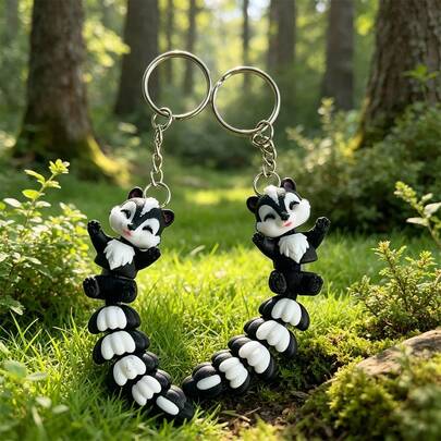 3D Printed Cute Skunk Keychain, 1pc Durable PLA Plastic, Fantasy Themed Design, Movable Backpack Pendant, Small Decor, Suitable For Desk, Phone, Car, Keychain Pendant, Fit For Various Holidays