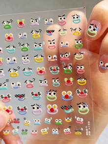 1pc Jelly Nail Stickers, Cute Cartoon Face Nail Decals, Funny Expression Nail Art Accessories - Multicolor - View 6