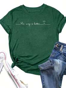 Camiseta de cuello redondo para mujer de edición limitada, cómoda y suave, con diseño de estampado cruzado, adecuada para uso diario casual, diseñpor His Way Is Better. Algodón ligero - Negro - Ver 9