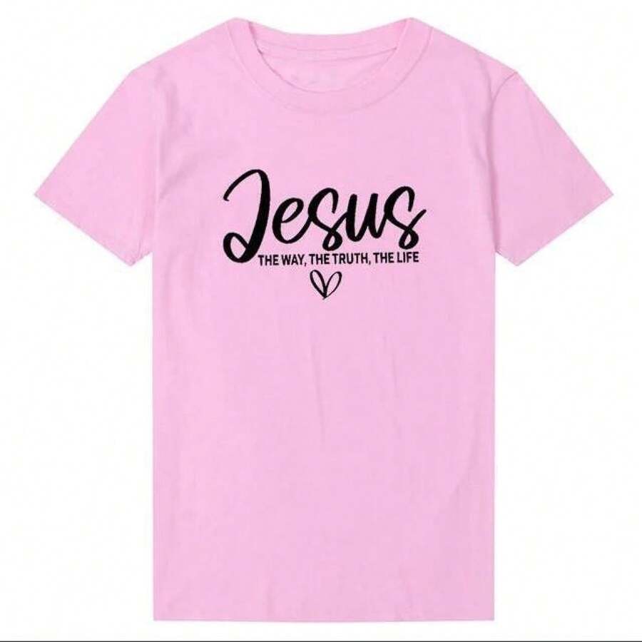 White Loose-Fitting T-Shirt With Letter Print, Modern, Short-Sleeved, Made Of Pure Cotton, European And American Style, High-End Print, Half-Sleeved, Fashionable For Summer. - 粉紅短袖 - 查看 1