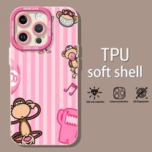 Monos de la Pantera Rosa con temática de rayas rosas.funda de teléfono Fundas compatibles con ,Apple,VIVO,OPPO,,, y Honor.Fabricadas en silicona TPU,ofrecen protección contra golpes y caídas. - Blanco - Ver 3