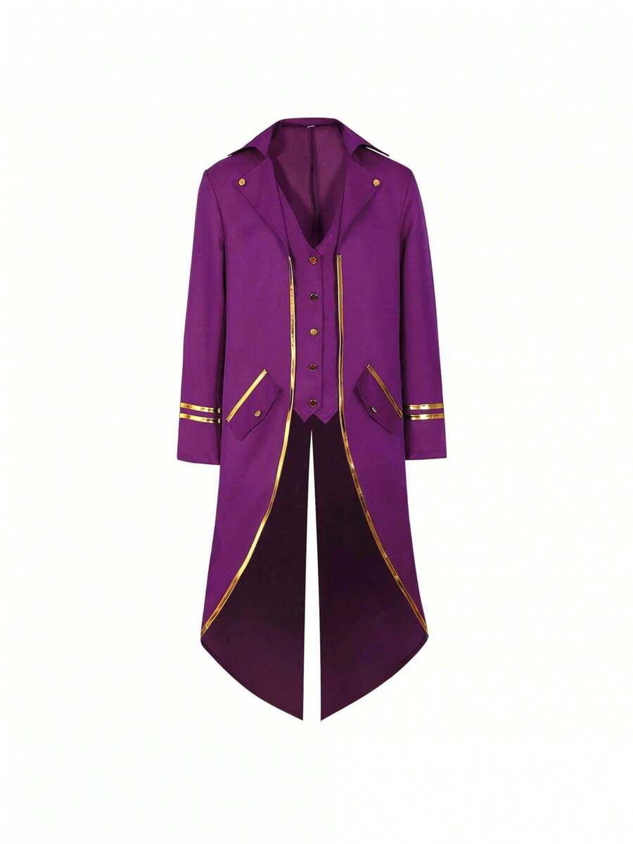 Cosplay Clothing - Purple Swallowtail Coat With Gold Trim - View 1