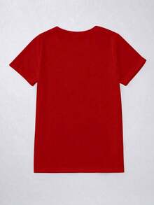Women's Casual White Summer Short-Sleeved Round Neck T-Shirt, Vintage Graphic Oversized Cotton T-Shirt - 紅色的 - 查看 2