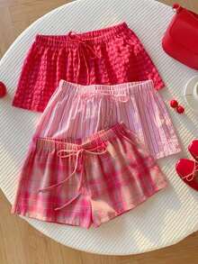 3 pantalones cortos sueltos y casuales con cintura de atar para mujer - Multicolor 5 - Ver 8