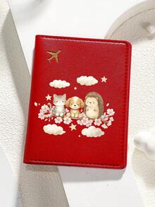 1 pieza Portapassaporte con estampado de dibujos animados - Gatos, perros y erizos lindos con estrellas y nubes Organizador de viaje - Regalo de cumpleaños para esposa, novia, mejor amiga, regalo de vacaciones - Multicolor - Ver 16