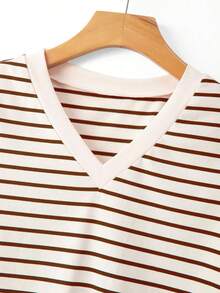 Nueva camiseta de mujer de manga corta con cuello en V a rayas - Multicolor 2 - Ver 3