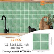 SUPSTICKER 12pcs Multi-Color Solid Faux Brick Texture Morandian Watercolor Minimalist Ins Style Crystal Self-Adhesive Wall Stickers, Premium Thick PVC Material, Easy Installation Peel And Stick, Freely Combinable, Waterproof, Oil-Proof, Dirt-Resistant, Easy To Clean And Remove, Suitable For Kitchen, Bathroom, Children's Room, Rental Home Decor Renovation, 7.87*7.87inch/11.81*11.81inch - Multicolor - View 15