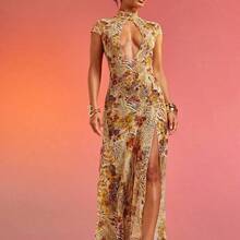 Haute Abstract Floral Animal Print Lace Mesh Dress Vacation Dress - Multicolor - Ver 2