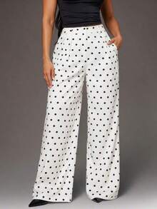 Pantalones anchos de pierna ancha de satén negro sueltos y minimalistas modernos para mujer, pantalones largos de oficina, pantalones anchos negros, pantalones anchos de cintura alta, pantalones de traje negros, pantalones largos de satén, pantalo - Multicolor - Ver 4