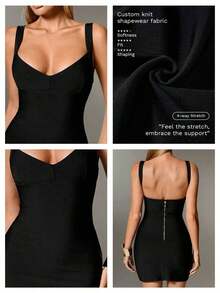Vestido de vacaciones ajustado y sexy con espalda descubierta para mujer, vestido de punto acanalado que se ajusta a la curva - Negro - Ver 3