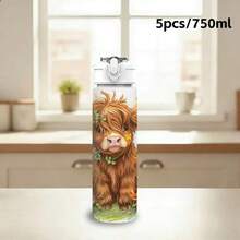 1pc/5pcs 750ml Bohemian Highland Cow Floral Print Water Bottle - Reusable Travel Cup, Portable Sports Water Bottle, Leak-Proof Travel Cup, Fashionable Daily Drinking Bottle, Cute Animal And Wildflower Pattern Cute Style Farm Ranch Iced Coffee - Brown-bohemian Highland Cattle - View 14