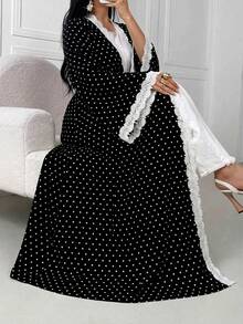 Áo khoác Abaya nữ thanh lịch với họa tiết chấm bi và ren phối hợp. - Nhiều màu - Xem 1