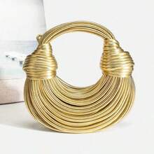 Popular Personalized Woven Handmade Bends And Hitches Packs Ramen Dumplings Clouds Women Hand-Carrying Crossbody Bag,Chic Circular Woven Handle Bag - Metallic Gold Finish, Stylish Party Accessory Hand-Woven Bread Women's Clutch Top Handle Satchel Shoulder Crossbody Creative Noodles Purses Underarm Bag Handbag - Vàng - Xem 1