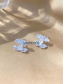 LADYCOCO 1对时尚优雅简约奢华高端铜镶嵌立方氧化锆银耳环，适合女性日常佩戴（附防氧化包装盒）（LADY COCO） - 銀色 - 查看 5