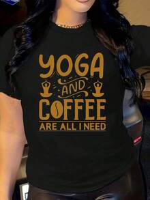 Camiseta de manga corta con cuello redondo para mujer, con estampado de letras y café, manga corta, cuello redondo, cómoda e informal, adecuada para uso diario al aire libre - Estilo vintage urbano, camiseta unisex holgada de algodón con cuello redondo y manga corta. - Negro - Ver 1