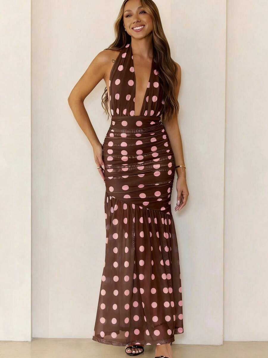 Vestido floral francés sin mangas con cordones 2026 - Marrón - Ver 1