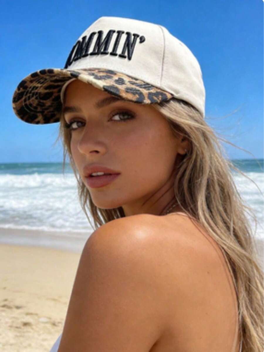 1 pieza Gorra de camionero con estampado de leopardo y bordado de "mamá" para mujer, gorra de béisbol de lona vintage ajustable para uso casual diario - Multicolor - Ver 1