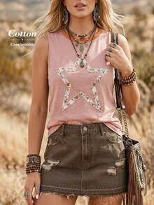 LUNE Top Casual Versátil de Cuello Redondo con Bloques de Color para Mujer, Top de Verano - Rosa vieja - Ver 12