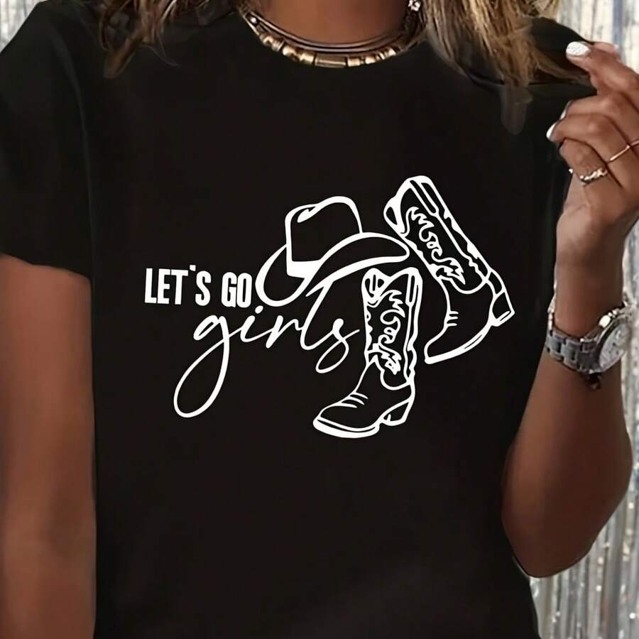 LET'S GO Vintage Graphic Cotton Short Sleeve T-Shirt For Women Girl-All-Cotton - 酒紅色 - 查看 1