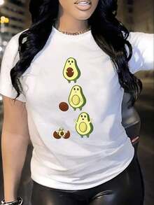 Camiseta Moderna para Mujer con Dise?o Divertido de Aguacates ?Estilo Casual y Original con un Toque de Humor!Ideal para un Look único y Cómodo. - Blanco - Ver 6