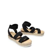 Womens Open Toe Espadrilles Dressy Platform Sandals Slip On Elastic Ankle Strap Wedges Sandals - Black - View 10