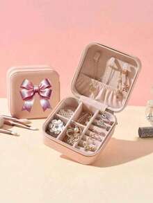 Jewelry Travel Case, DIY Bow Jewelry Box, Large Capacity Jewelry Organizer, Jewelry Storage Box, Multi-Function Jewelry Display Case, Jewelry Collection And Storage, Compact Jewelry Box, Earrings, Necklaces, Rings Storage - Multicolor - View 4