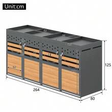 Storage Unit For 4 Bins With Green Roof, 120-240 Litres, Anthracite, Wood-Look Door, With Extension Option, Bin Storage Box, Bin Storage Unit (Bin Not Integrated) - View 6