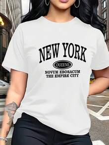 Soft 100% Cotton Letter Print T-Shirt, Breathable And Fashionable, For Family Trips, Campus, Casual Wear, Everyday Wear, Sister Sets, Versatile T-Shirt 5814, Breathable Cotton T-Shirt, Goes With Everything. - 白色 - 查看 2