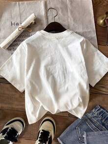 GiftGraphic T-Shirts, Women's Casual Short Sleeve T-Shirt With Star And Letter Print, 100% Cotton, Soft - 白色 - 查看 3