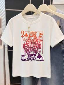 Women's Round Neck Printed Short Sleeve T-Shirt, Casual Loose Fit, Super Soft & Comfortable Fabric, Ins Street Fashion Style, Classic All-Match Graphic Tee, Breathable Lightweight Daily Basic Top, Perfect For Daily Wear, Casual Vacation, Office Commute, Outdoor Going Out, Weekend Gathering, Shopping And Leisure Activities, Ladies  Oversized Casual Pullover T-Shirt - 白色 - 查看 2