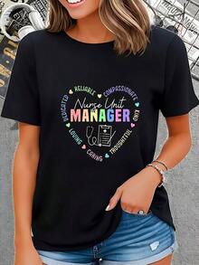 Camiseta de Mujer "Gerente de Unidad de Enfermería" - Cuello Redondo, Mangas Cortas, con un Diseño que Representa Fiabilidad, Compasión y Cuidado - Blanco - Ver 6