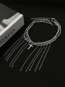 1pc Punk Style Sexy Rhinestone Cross Beaded Pendant Choker Necklace, Charming Dark Vibe Alloy Beaded Cross Necklace For Women, Suitable For Birthday Party, Festival, Daily Wear, Music Festival, Wedding Fashion Jewelry - Collar - View 8