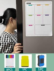 Planificador semanal borrable magnético, planificador semanal con zonas de color y diseño de regla, adecuado para el hogar, la oficina y la escuela, planificación eficiente de tareas y horarios semanales, incluye 10 accesorios - Rectángulo - Ver 3