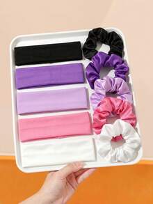 10pcs/Set Black & White Satin Sports Hair Accessories Set, Includes Scrunchies And Headbands In Multiple Colors - Suitable For Girls And Women, Adds Elegance To Hairstyles, Suitable For Work, Workout, Weekend Outings, Essential For Effortless Fashionable Looks, Headpiece,Festival,Party - Multicolor - View 13