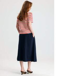 RoseArya Cotton Contrast Ecru Collar Red Striped T-Shirt - Red - View 5